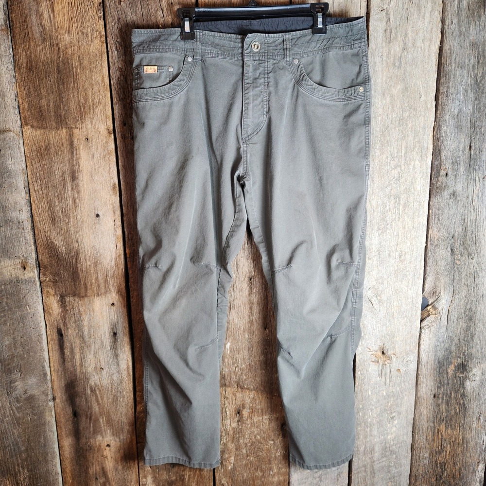 Kuhl Mens Free Rydr Pants 36x30 Olive Green Vintage Patina Dye Articulated Knee